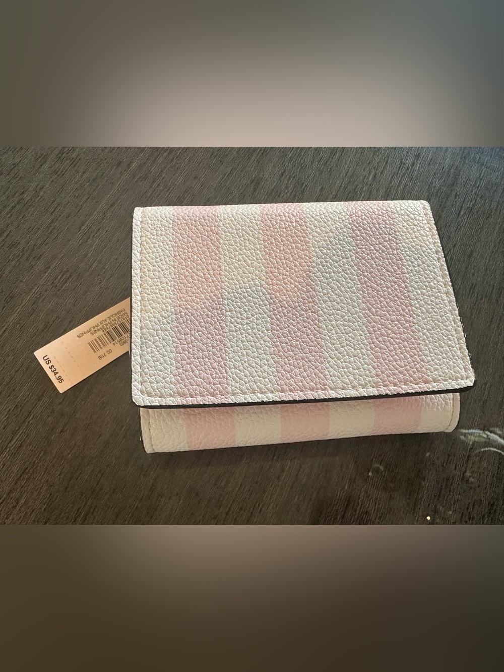 Striped Pink and White Compact Women's Wallet - Brand Unspecified